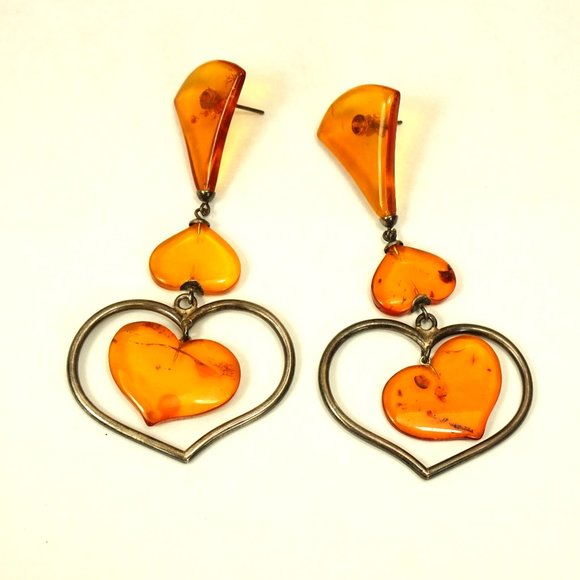 ANTIQUE AMBER EXTRA LONG EARRINGS, UNIQUE GIFT FOR WOMEN - Picture 8 of 10